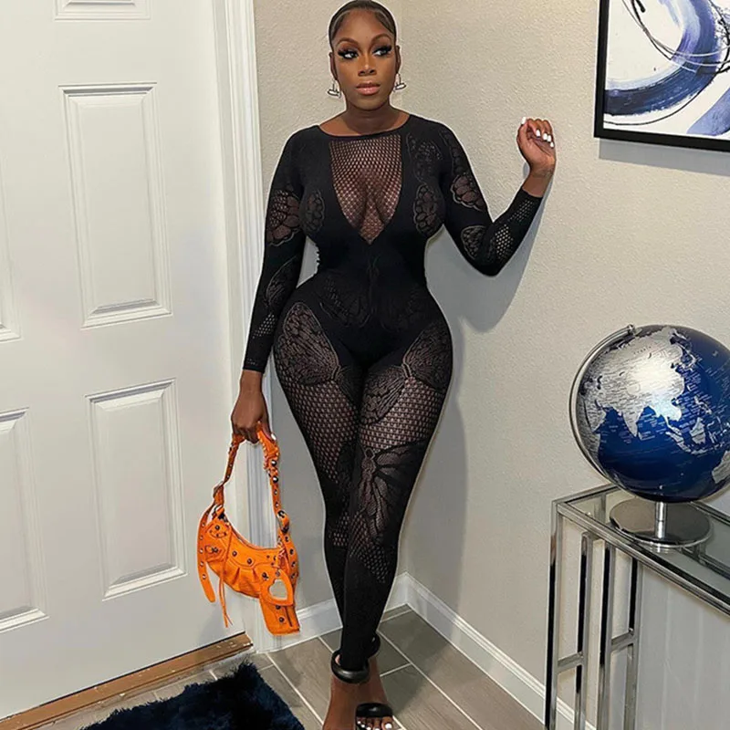 Black Sheer Mesh Hollow Out Bodycon Jumpsuit Sexy Club Outfit for Women Long Sleeve High Waist Romper One Piece Female Jumpsuits
Black Sheer Mesh Hollow Out Bodycon Jumpsuit Sexy Club Outfit for Women Long Sleeve High Waist Romper One Piece Female Jumpsuits