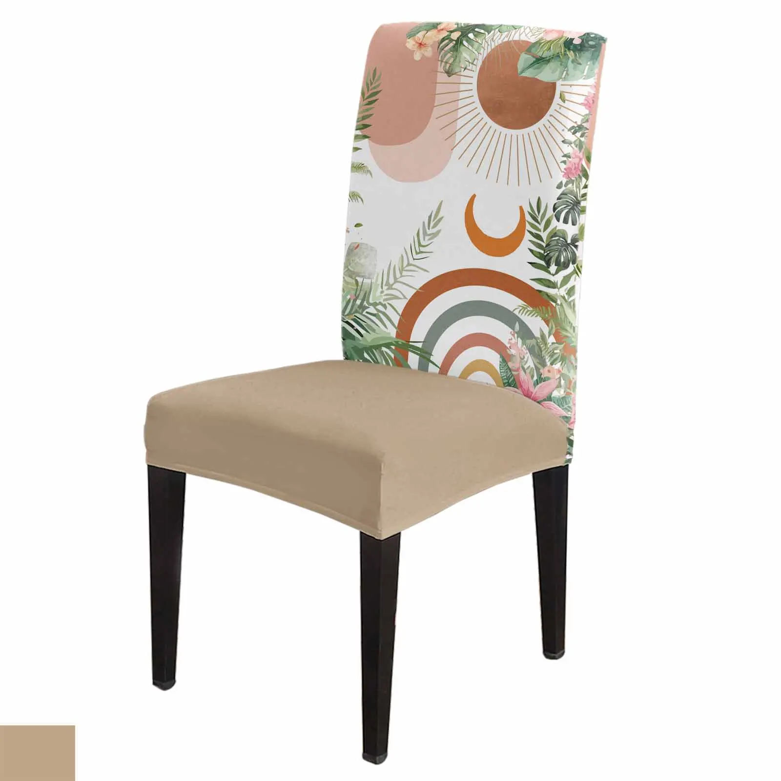 

Boho Geometric Abstract Leaves Chair Cover Spandex Elastic Dining Chair Slipcover Wedding Banquet Hotel Stretchy Seat Cover