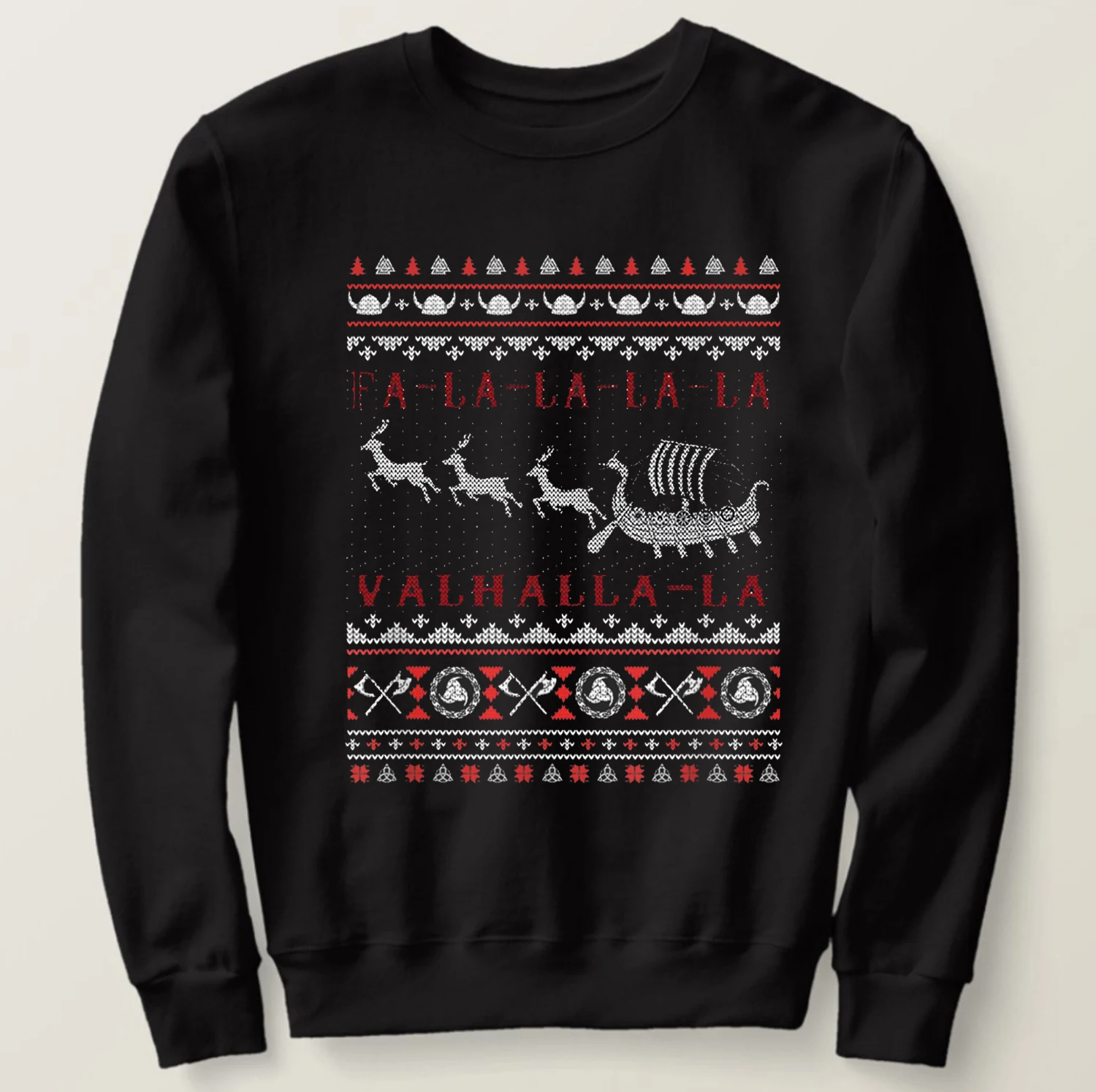 

Fa La La Valhalla Viking'er Dragon Boat Sledge Ugly Christmas Sweater Sweatshirts New 100% Cotton Casual Mens Pullover Hoodie