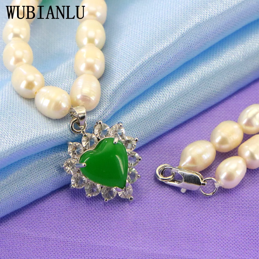 

WUBIANLU New 7-8mm Natural Freshwater Pearl Jades Pendant Choker Necklace Baroque Pearls Jewelry For Women Wedding T229