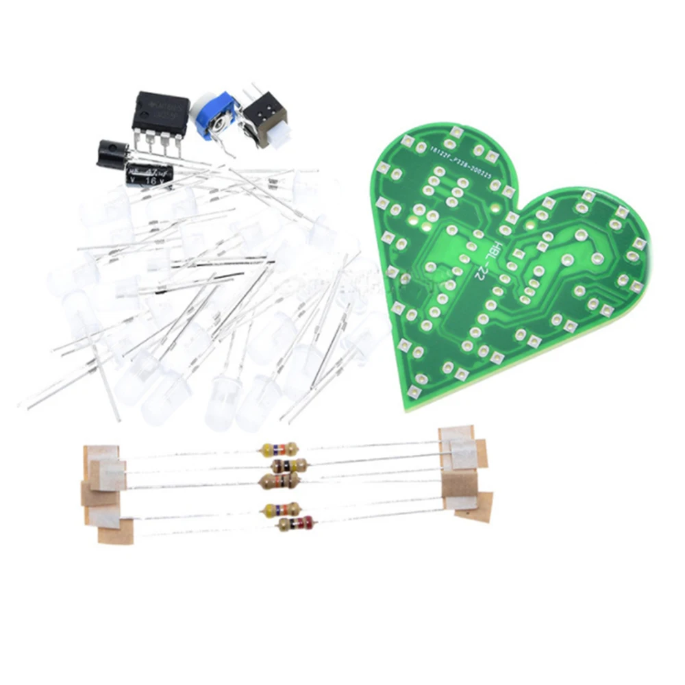 Heart Shape LED Flashing Light DIY Kit with PCB DC 4-6V 4 Color Available for Soldering Kit Practice Learning Kit
Heart Shape LED Flashing Light DIY Kit with PCB DC 4-6V 4 Color Available for Soldering Kit Practice Learning Kit