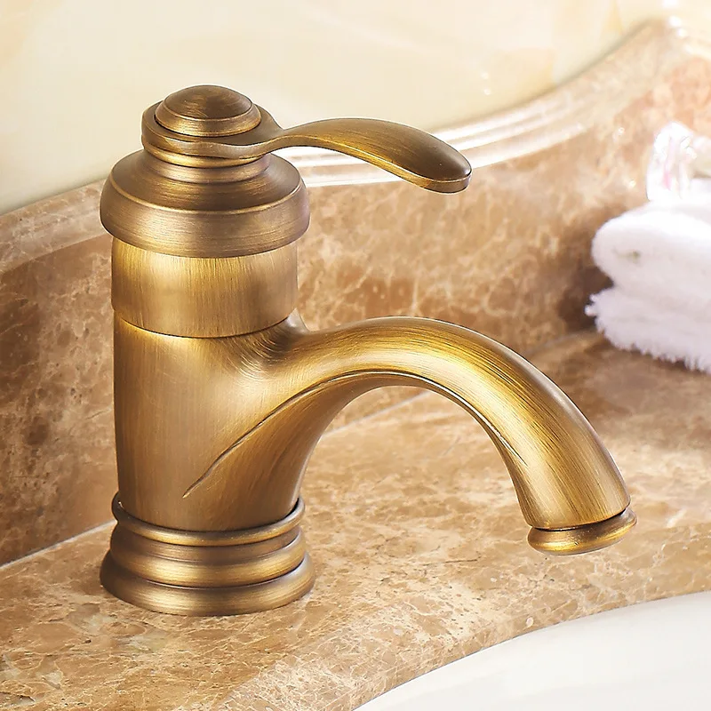 

Luxury Bathroom Faucet Antique Brass Countertop Mount Hot and Cold Water Single Handle Vanity Sink Mixer Faucet Bronze Mixer