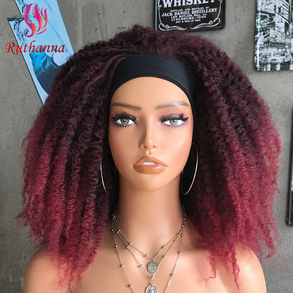 

New Afro Kinky Curly Synthetic Headband Wig 18inch Natural Soft Fluffy Explosive Head Hair Short Curly Wig For Women Daily Use