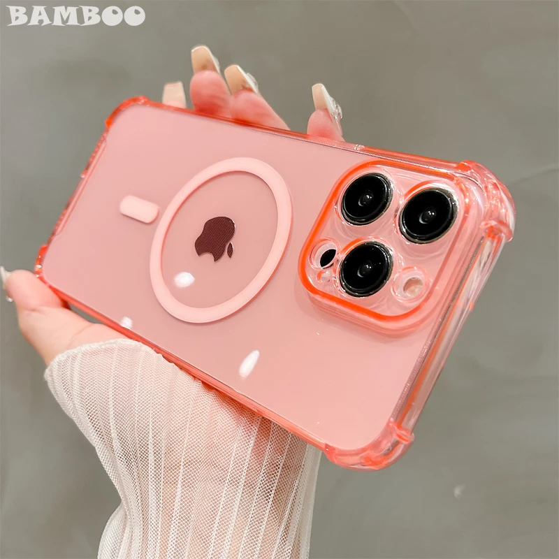 

4 Corners Airbag Shockproof Clear Magsafe Magnetic Soft TPU Case for iPhone 15 14 13 12 Pro Max 11 Camera Protection Cover Capa