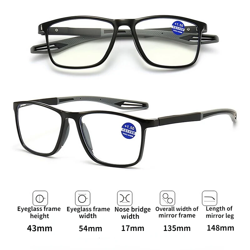 Fashion Reading Glasses TR90 Silicone Frame New Men's Presbyopia Sports Glasses Ultra Light Anti Blue Light Glasses +100 To +400 24 Mallzona S87f11d3ed6a0433eb1ee1d2883340facP Fashion Reading Glasses TR90 Silicone Frame New Men's Presbyopia Sports Glasses Ultra Light Anti Blue Light Glasses +100 To +400 Mallzona
