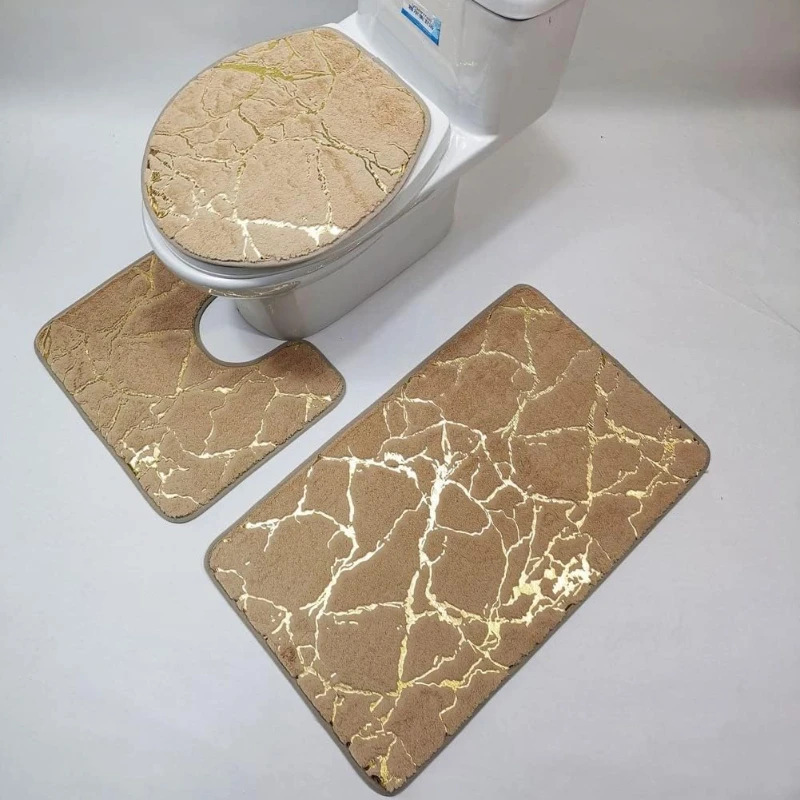 

PV Velvet Floor Mats Thickened absorbent hot gold carpet Bathroom Rugs toilet 3-Pcs Set toilet mat seat