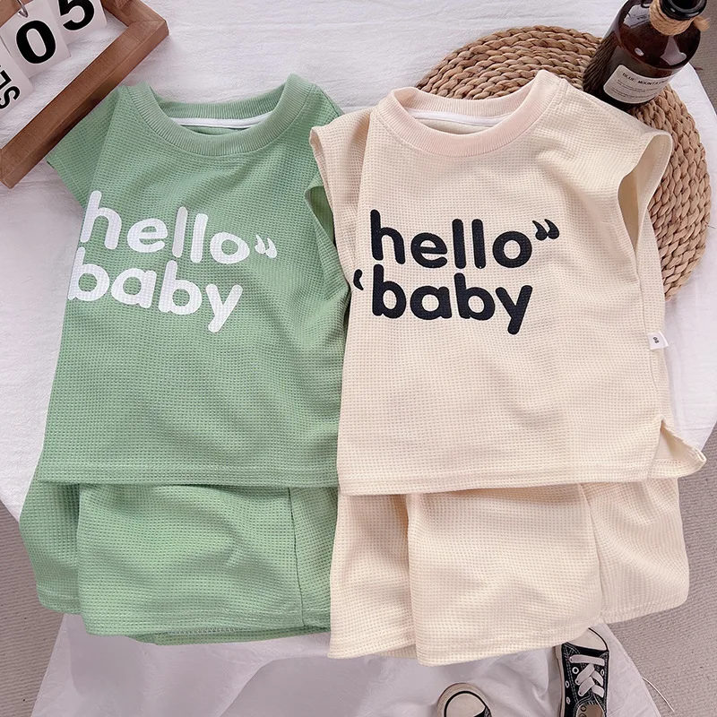 Children's Summer Waffle Suits Sleeveless Toddler Boys Girls Letters Handsome Casual Two-piece Clothes Sets 0-6Y Tracksuits
Children's Summer Waffle Suits Sleeveless Toddler Boys Girls Letters Handsome Casual Two-piece Clothes Sets 0-6Y Tracksuits