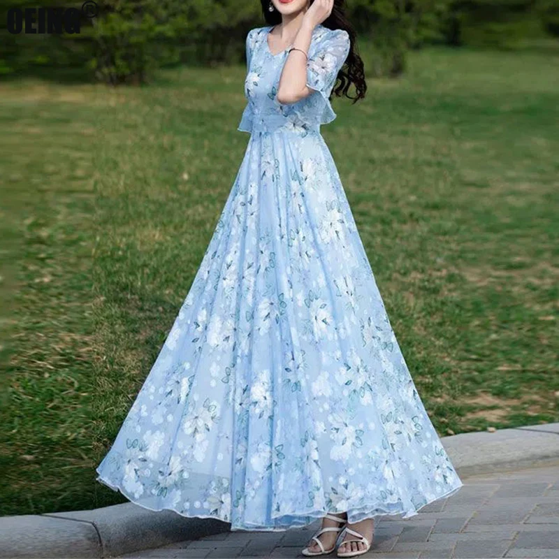 Summer Large Swing Lace Patchwork Chiffon V-neck Oversized Women's Dress Beach Solid Color High Waist Slim Elegant Long Dresses
Summer Large Swing Lace Patchwork Chiffon V-neck Oversized Women's Dress Beach Solid Color High Waist Slim Elegant Long Dresses