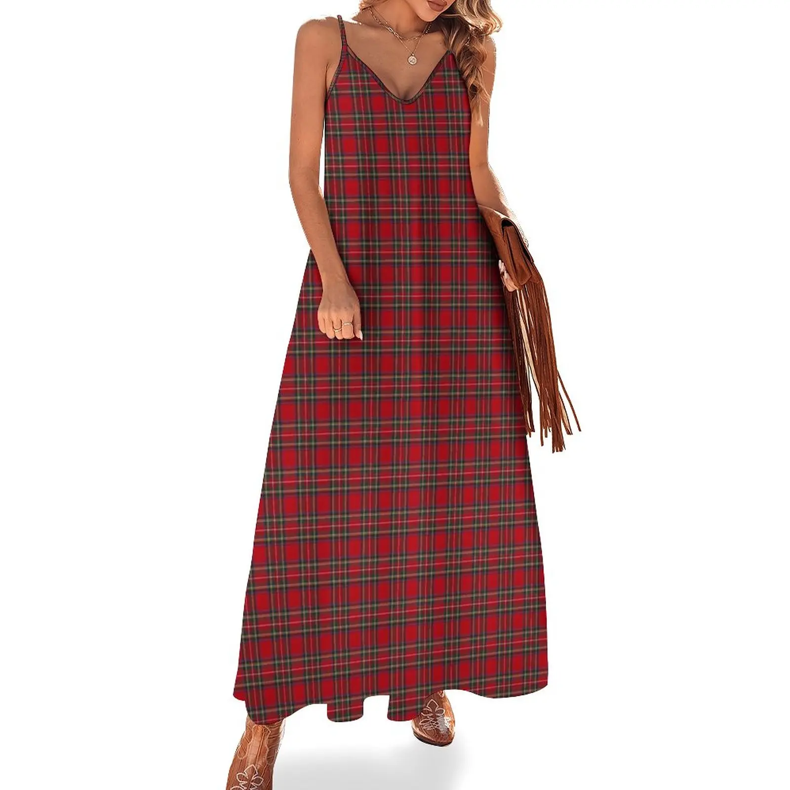 

Tartan Red Traditional Style of Scotland Sleeveless Dress chic and elegant woman dress