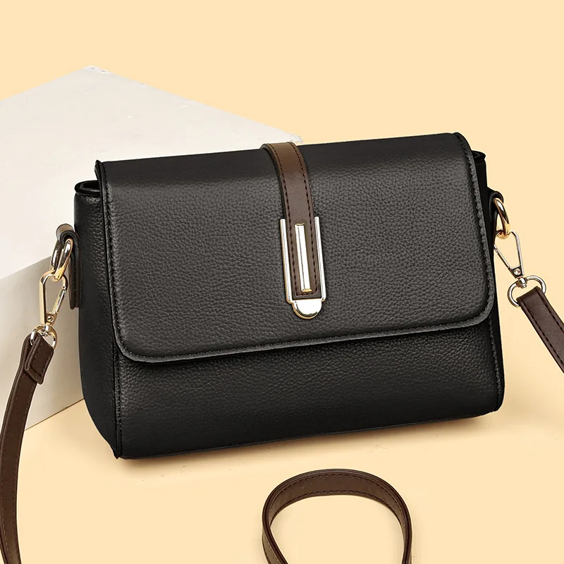 

Small square bag for women's new fashionable soft leather women's single shoulder crossbody bag, simple middle-aged mom bag