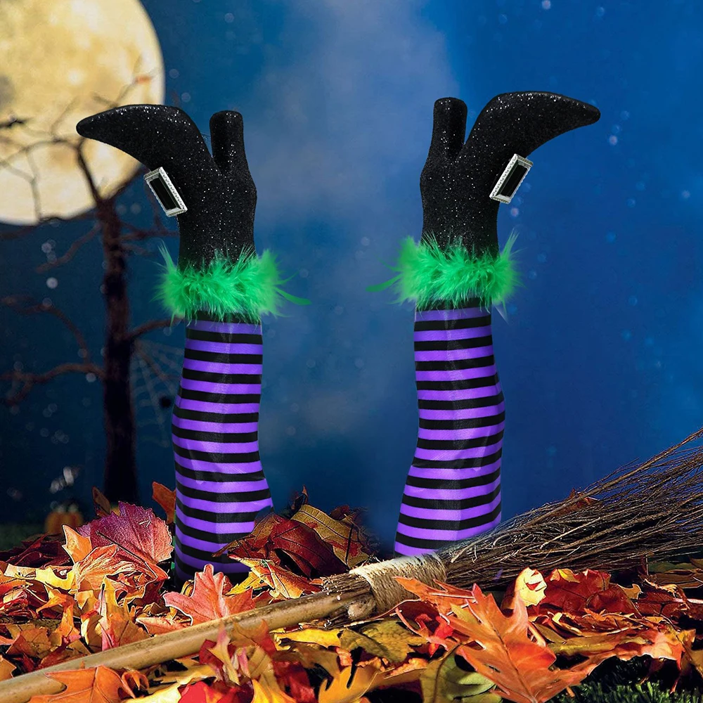 

2PCS Halloween Evil Witch Legs Decoration Upside Down Wicked Wizard Feet With Boot Stake Yard Lawn Garden Halloween Decor Props