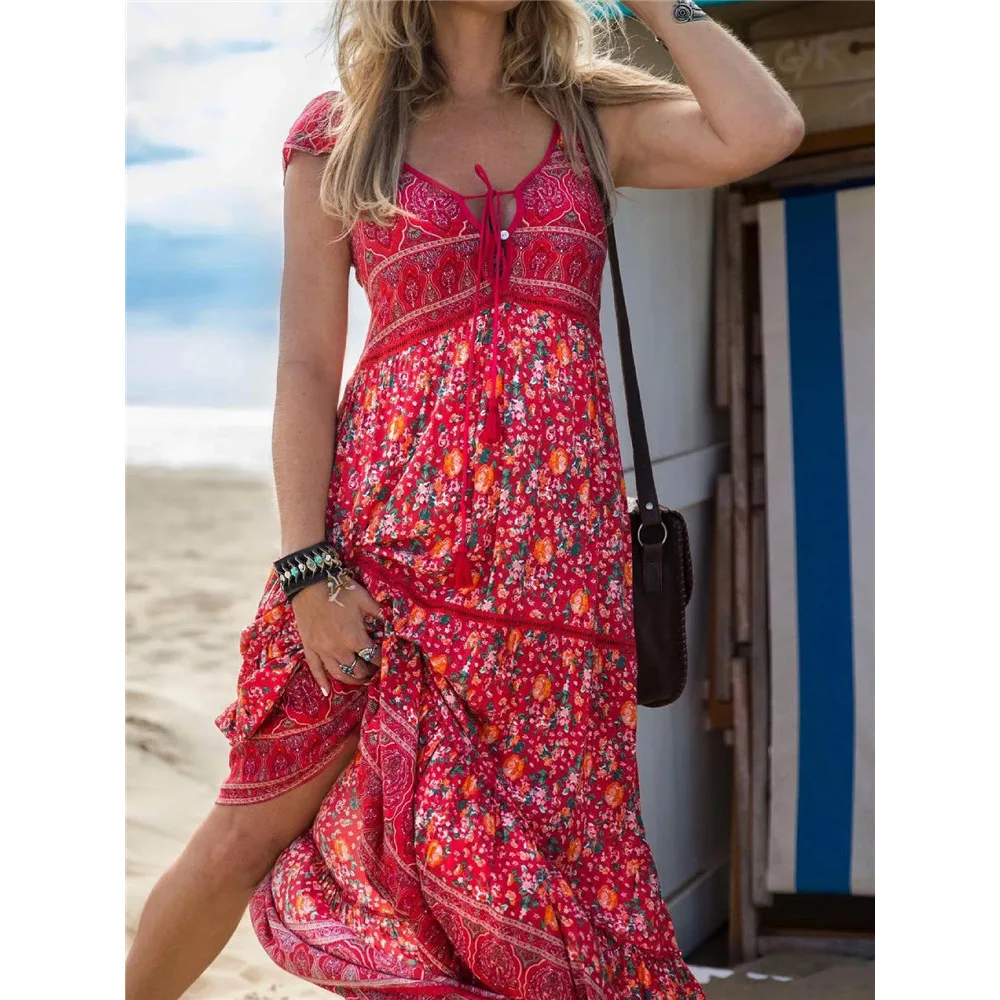 Bohemian Summer Dress Women Red Blue Flower Print Short Sleeve Long Fashion Beach Dresses Casual Vestidos
Bohemian Summer Dress Women Red Blue Flower Print Short Sleeve Long Fashion Beach Dresses Casual Vestidos