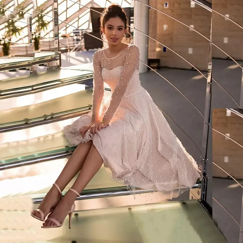 Luxury Pink Beaded A-Line Tea-Length Long Sleeves Evening Dress For Women 2024 Elegant Wedding Birthday Party Formal Prom Gown
Luxury Pink Beaded A-Line Tea-Length Long Sleeves Evening Dress For Women 2024 Elegant Wedding Birthday Party Formal Prom Gown