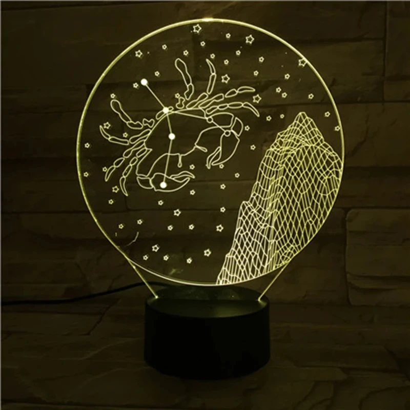 

3D иллюзионная лампа «Рак Зодиака», рождественский подарок, ночник, украшение для детской спальни, внутреннее освещение, Декор светодиодный, новинка, настольные светильники