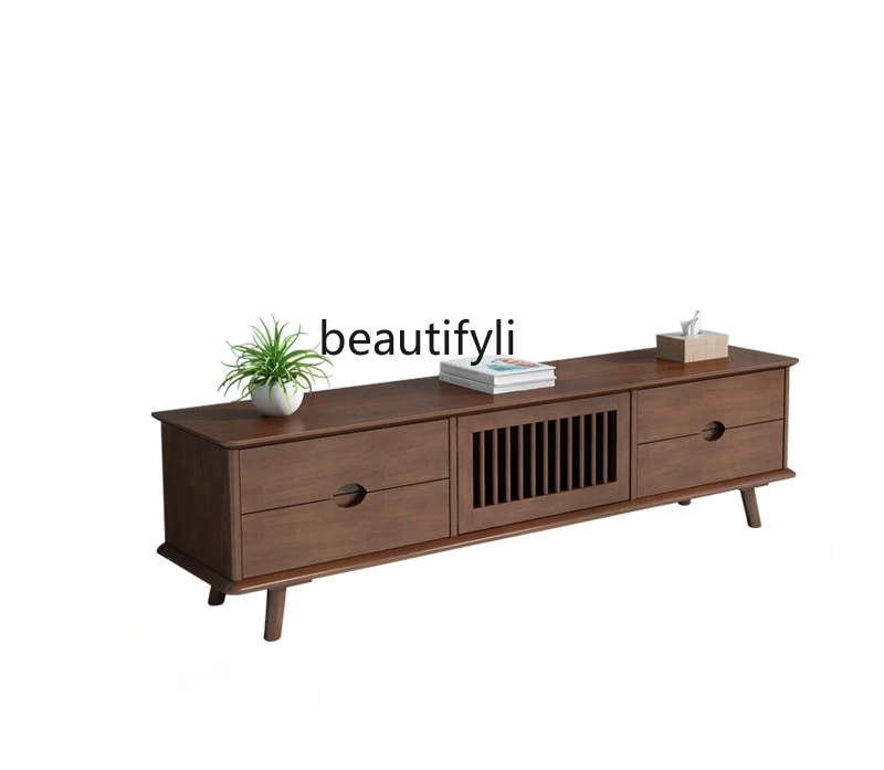 

Nordic Solid Wood TV Cabinet Modern Simple Home Small Apartment Living Room Coffee Table Combination Storage Floor Cabinet