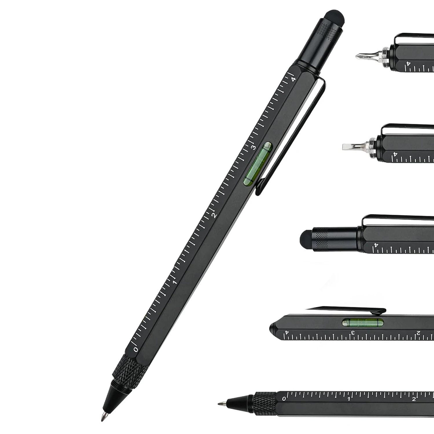 

Multitool Pen Cool Gadgets, Novelty Pen with Stylus, Level, Rulers, Screwdrivers, Birthday Gifts for Dad Husband Black