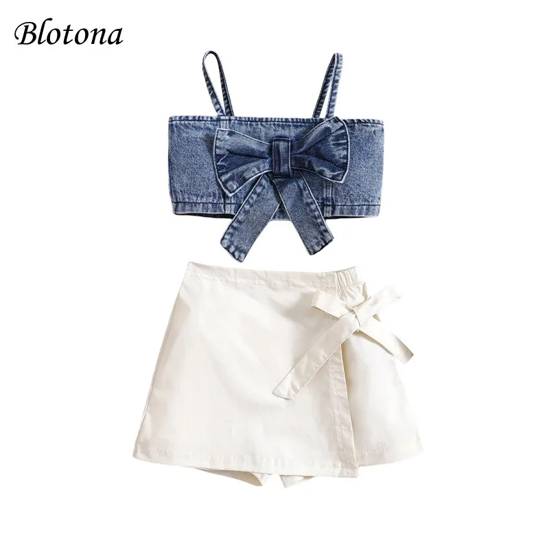 Blotona Kids Girls Summer 2Pcs Outfit Solid Color Sleeveless Bow Denim Camisole and Elastic Waist Casual Skirt Shorts 1-6Years
Blotona Kids Girls Summer 2Pcs Outfit Solid Color Sleeveless Bow Denim Camisole and Elastic Waist Casual Skirt Shorts 1-6Years