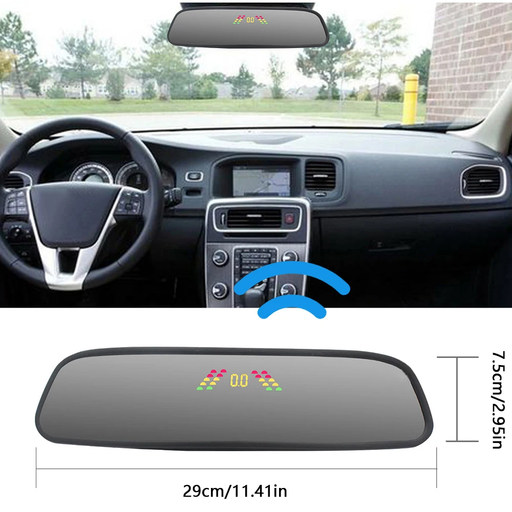 

Car Parking Sensor Kit With Auto Parktronic Reverse LED Monitor 22mm 4 Sensors Radar Detector Back-light LCD Rear Mirror Display