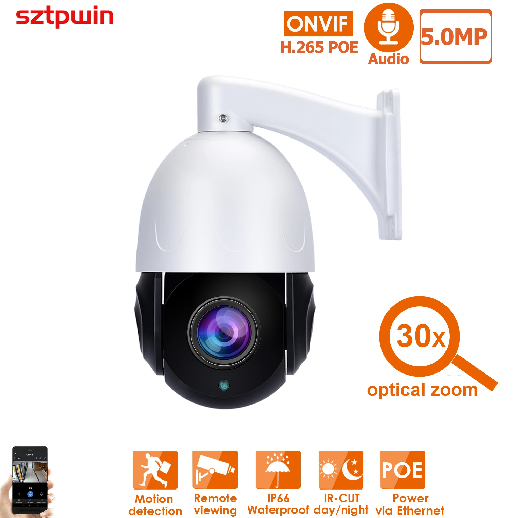 

5MP 30x Optical Zoom POE PTZ Video IP CCTV Surveillance Security NetworkCamera System Kit FaceDetection OutdoorWaterproof XMEYE
