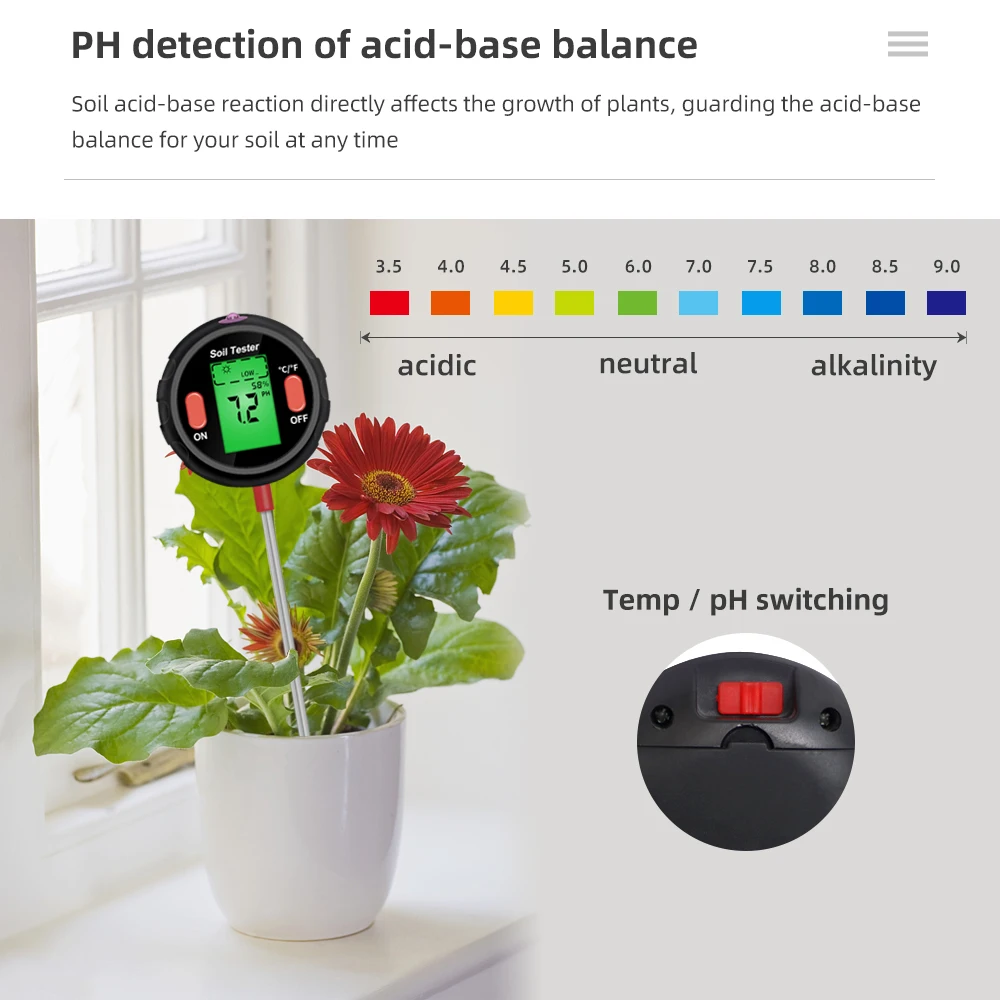 

Soil Ph Tester 5 In 1 Acidity Meter Soil Moisture Monitor Lcd Display Ph Meters Temp Sunlight Intensity Test Device For Plant