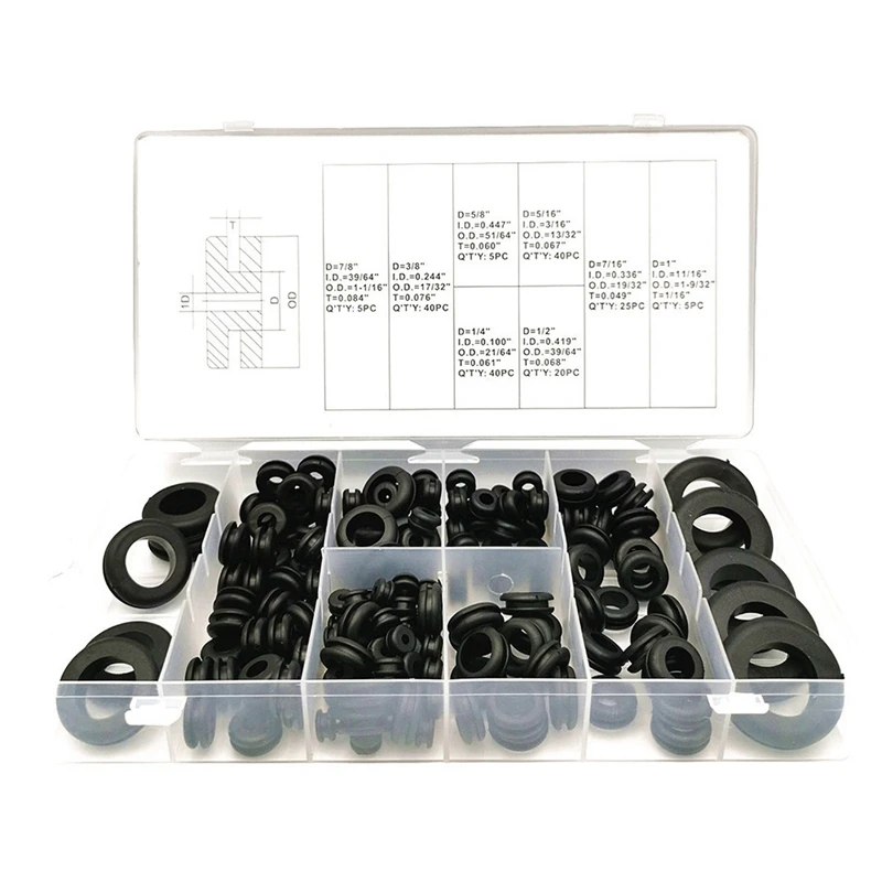 180 Rubber Grommet Kits In 8 Sizes-Rubber Wire Loops, Suitable For Wiring, Plumbing, Hardware Repairs And Car Repairs
180 Rubber Grommet Kits In 8 Sizes-Rubber Wire Loops, Suitable For Wiring, Plumbing, Hardware Repairs And Car Repairs