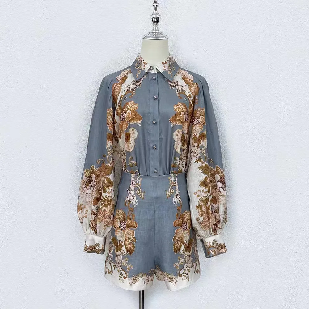 Fyion New 2023 Summer Women Runway Fashion Flower Print Long sleeve Top + Mini Shorts 2 Pieces Linen Suit Sets
Fyion New 2023 Summer Women Runway Fashion Flower Print Long sleeve Top + Mini Shorts 2 Pieces Linen Suit Sets