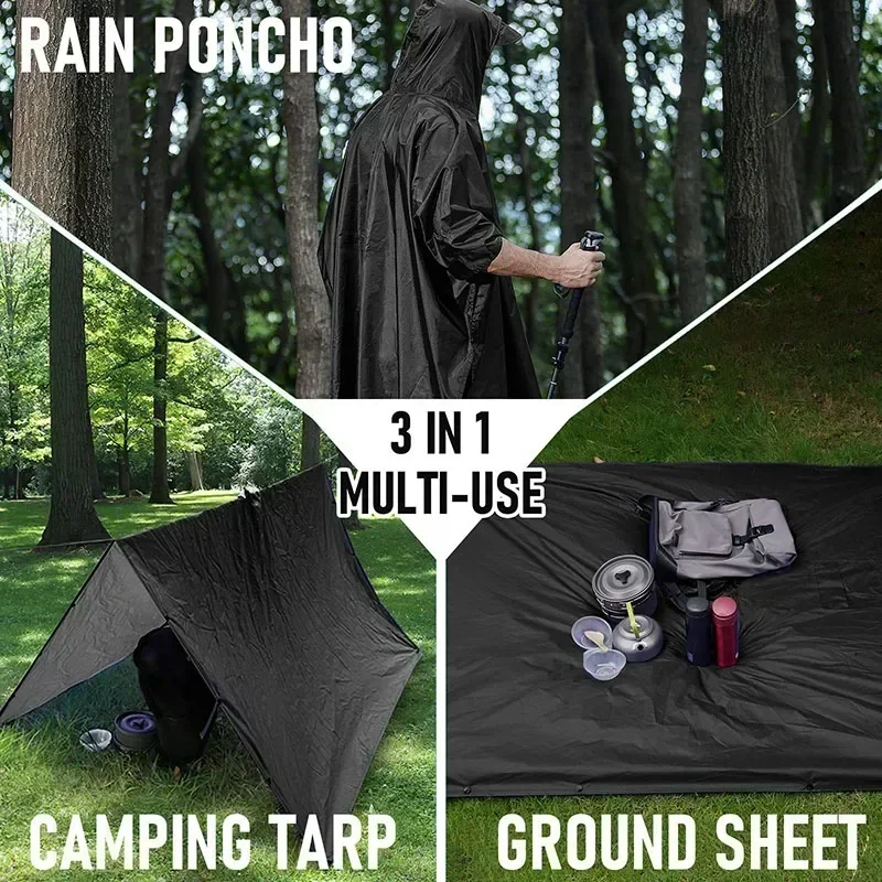 

Походный дождь 3 Многофункциональный Палатка дождевик водонепроницаемый Открытый пончо с капюшоном коврик 1 кемпинг портативный в