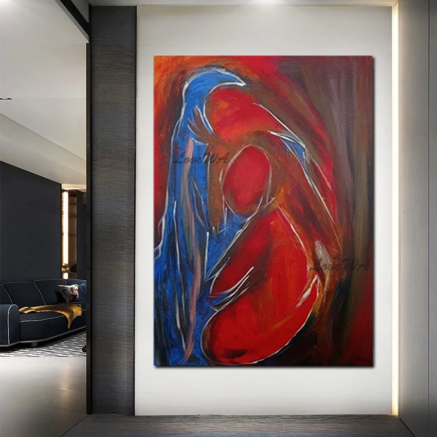 

Large Modern Office Wall Decoration Unframed Acrylic Paintings Canvas Artwork 100％ Hand-painted Abstract Figure Picture Art