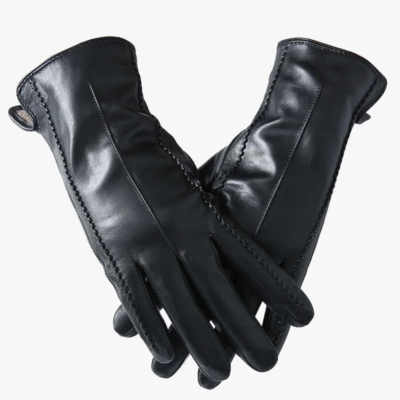 

Fashion Top Layer Goat Skin Women's Gloves Sheepskin Winter Warm Plus Fleece Short Thin Section Screen Driving Leather Gloves