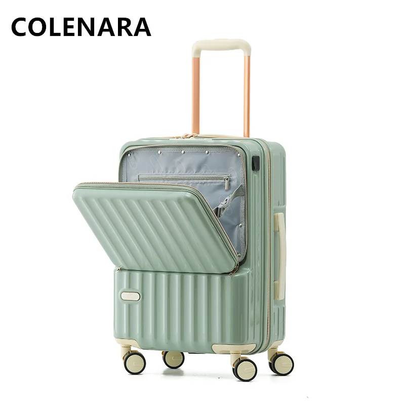 

COLENARA Cabin Suitcase 20"24 Inch Trolley Case Front Opening Laptop Boarding Case Lightweight Password Box USB Charging Luggage