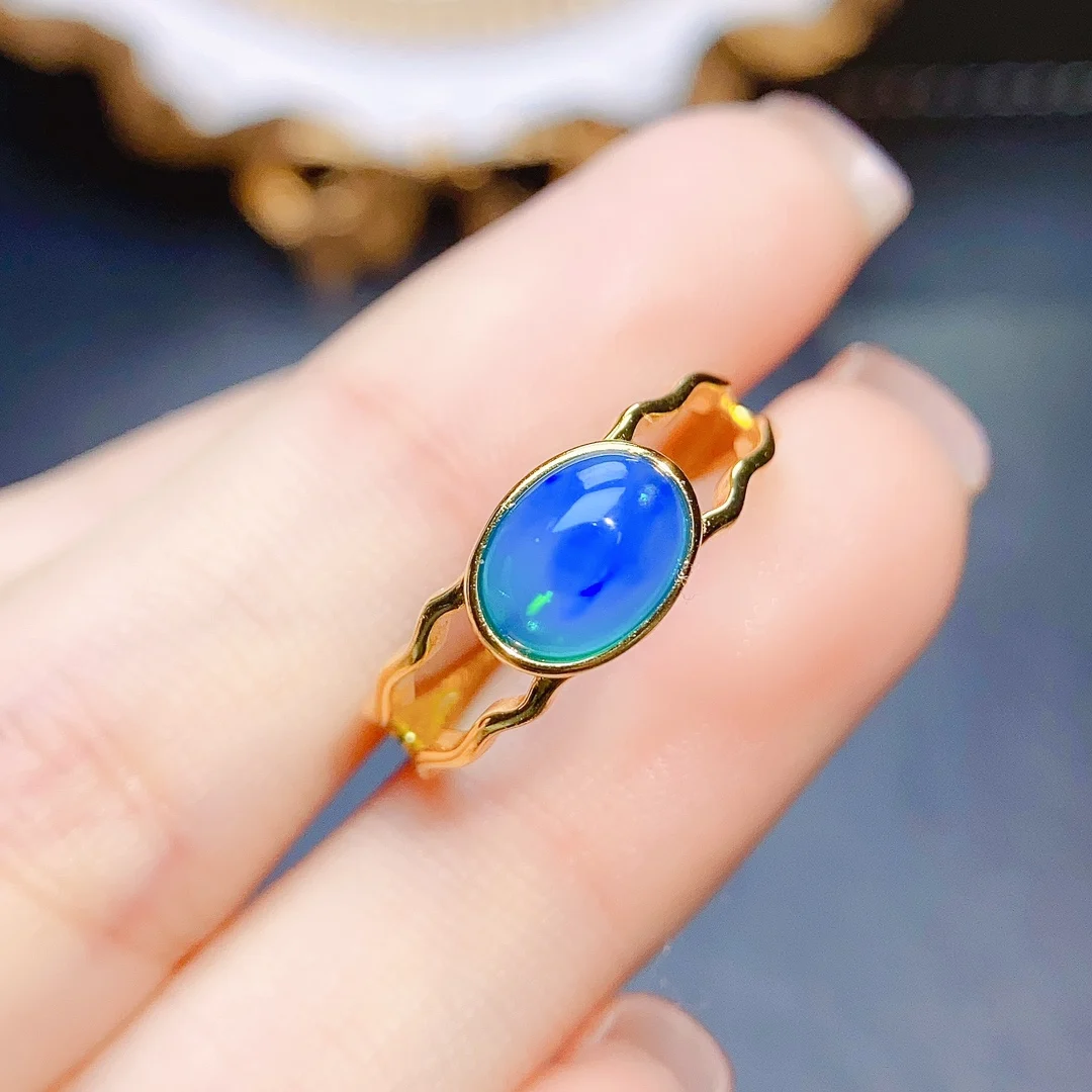 

FS S925 Sterling Silver Inlay 6*8 Natural Blue Opal Fashion Ring for Women Fine Charm Weddings Jewelry With Certificate MeiBaPJ