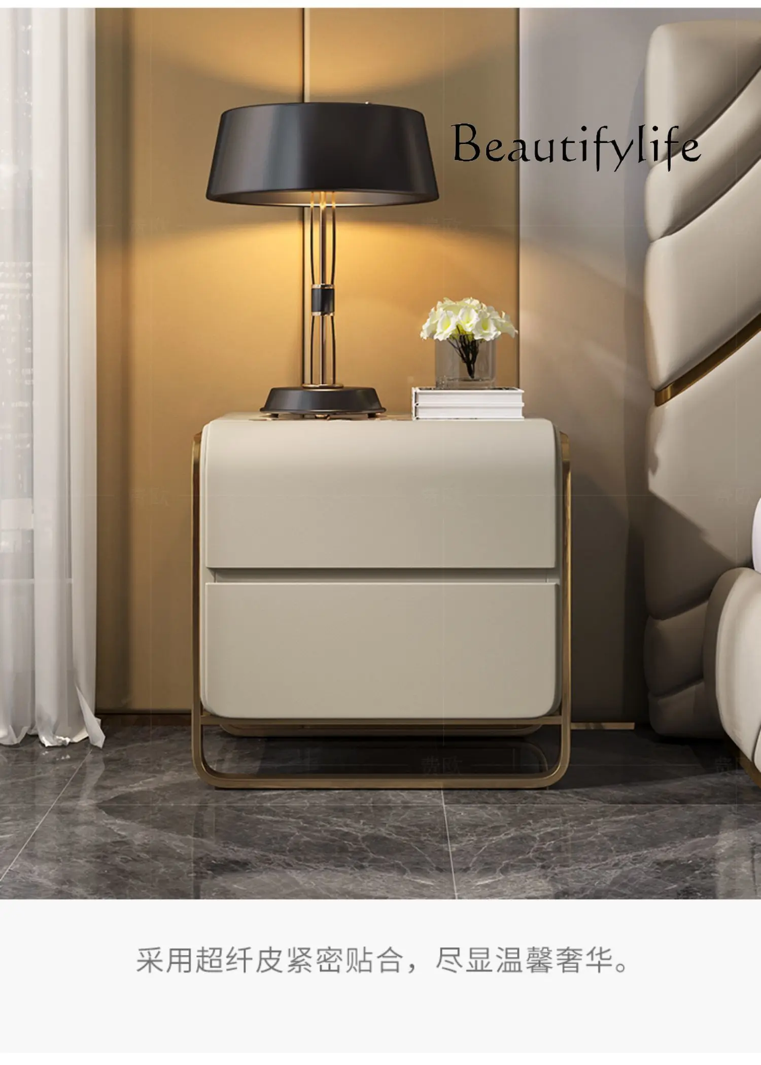 

Light Luxury Bedside Table Fashion Stone Plate Marble Italian Modern High-End Bedroom Bedside Cabinet