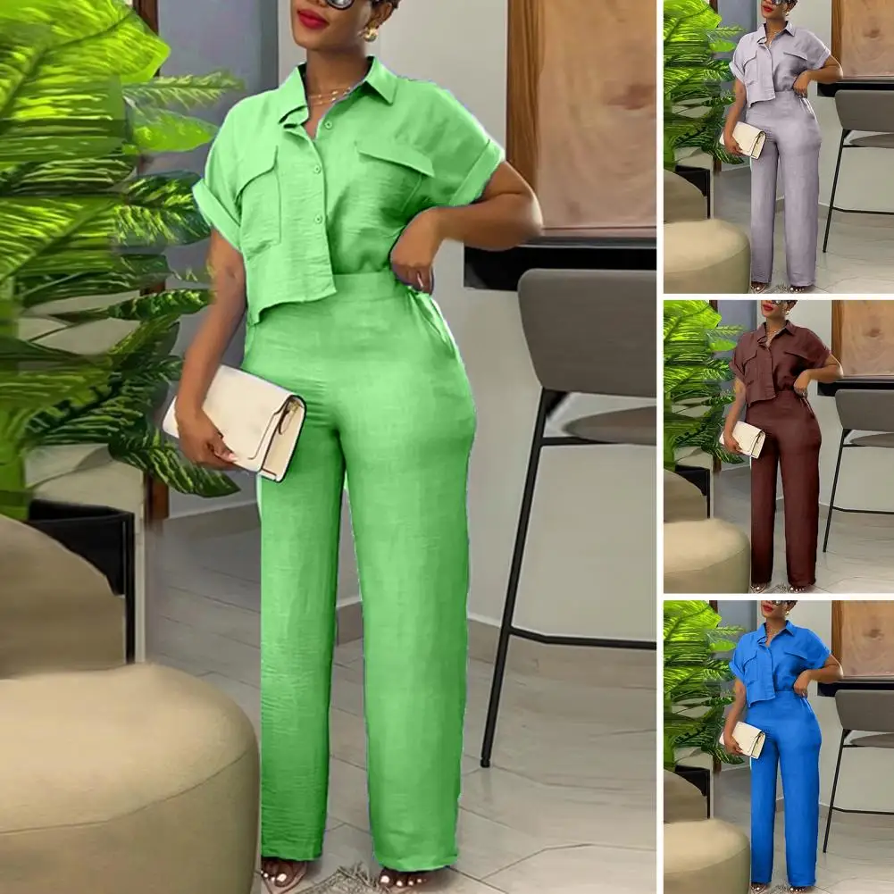 Women Spring Suit Elegant Women's Shirt Pants Set with Turn-down Collar Short Sleeves High Elastic Waist Stylish for Work
Women Spring Suit Elegant Women's Shirt Pants Set with Turn-down Collar Short Sleeves High Elastic Waist Stylish for Work