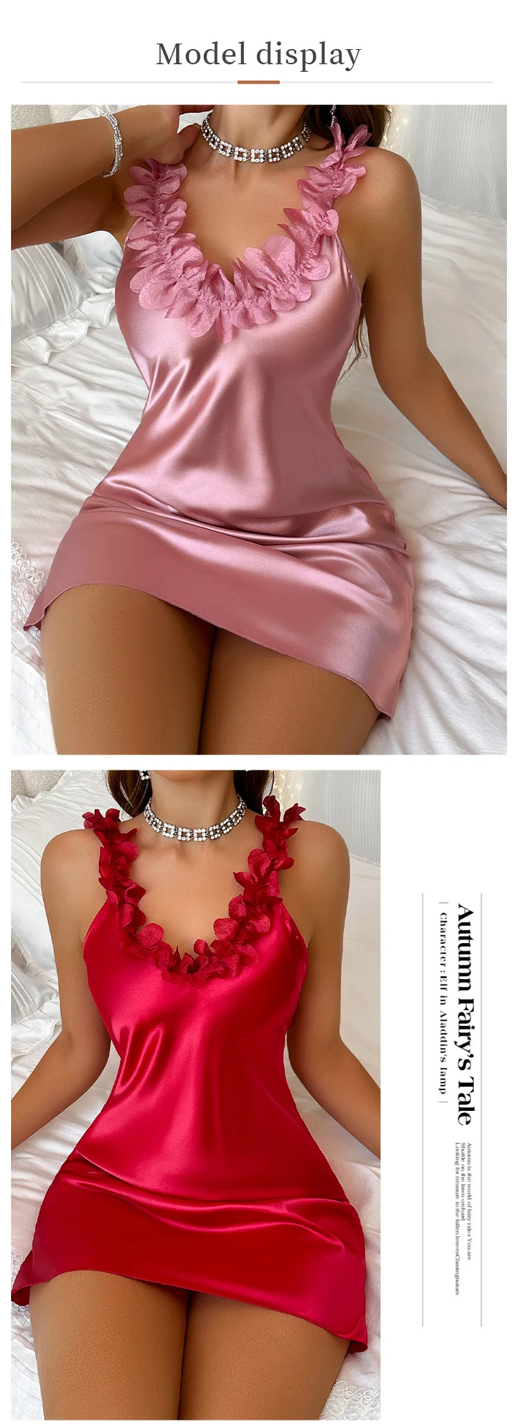 Summer Contrast Sensual Ice Silk Satin Nightdress for Women Deep V Backless Split Slip Nightgown Sleep Dress Pajamas 11 S88138921252d433f85881db1cf04d461n