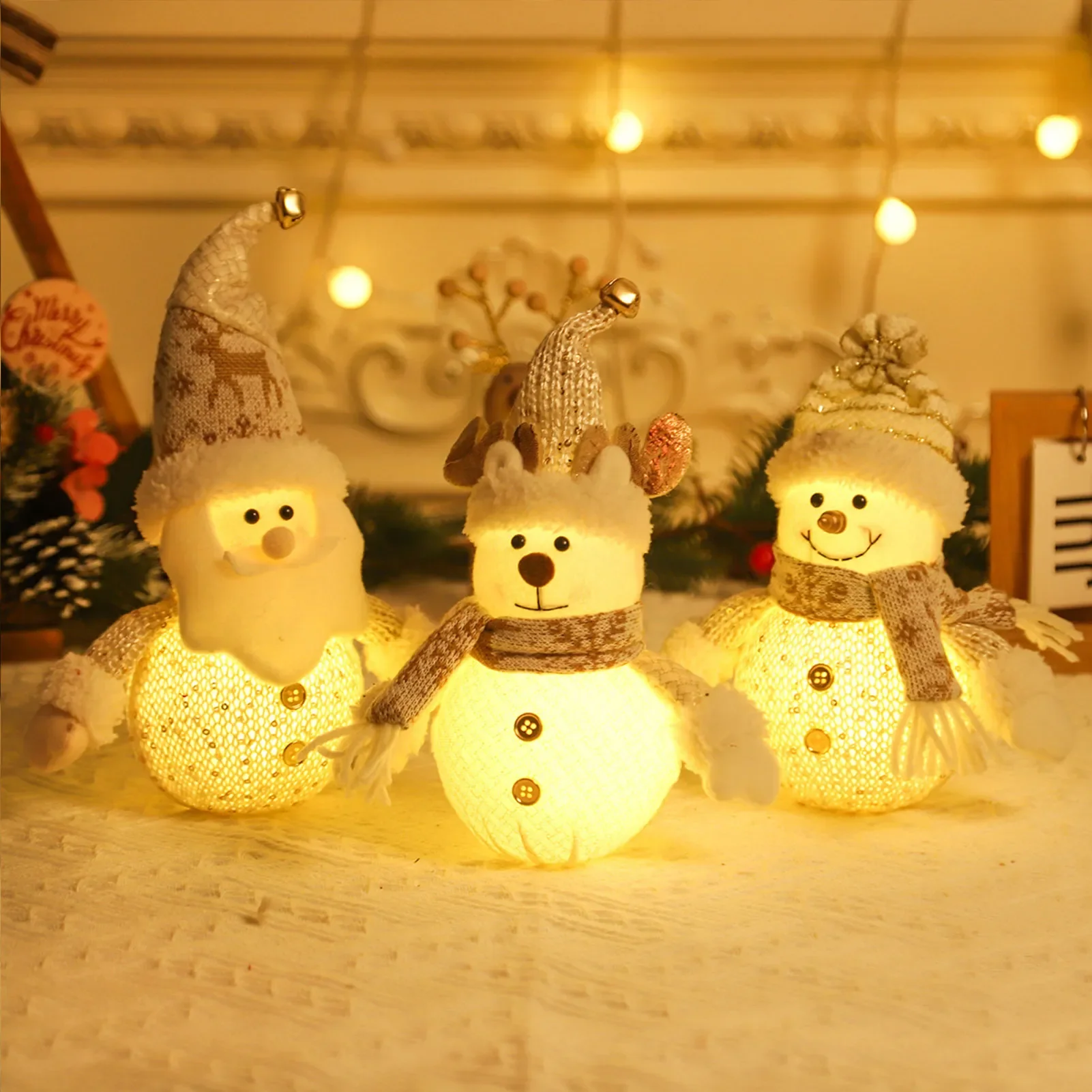 

Lighted Christmas Doll Figurine Battery Operated Winter Tabletop Ornaments Christmas Decorations Dinner Party Lighting Supplies