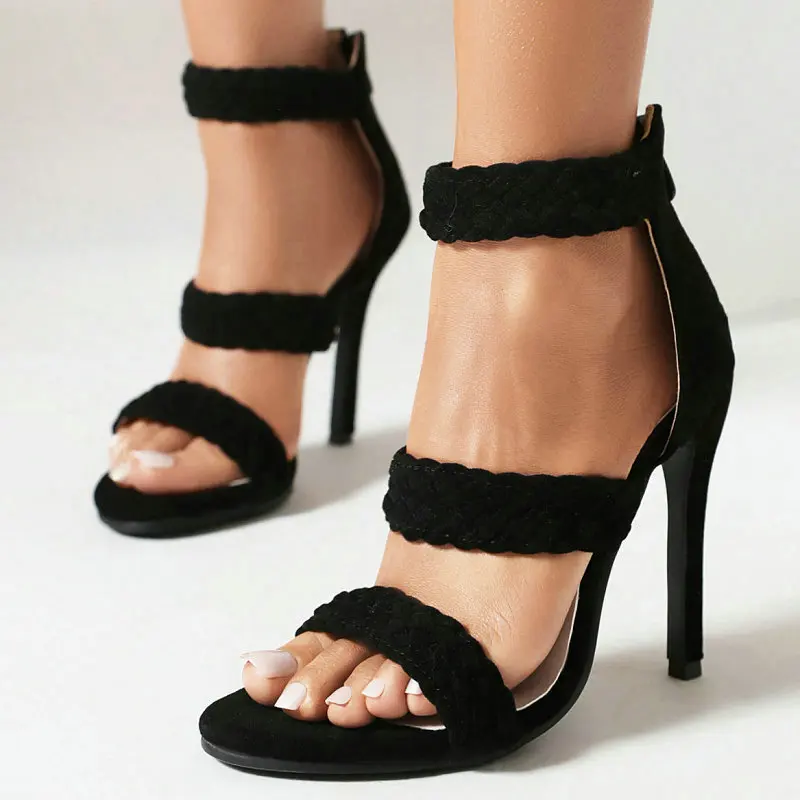 Double Flock Suede Fabric Braided Weaved Design Open Toe Sexy Super Thin High Heels Shoes For Women Stilettoes Sandals Size 48
Double Flock Suede Fabric Braided Weaved Design Open Toe Sexy Super Thin High Heels Shoes For Women Stilettoes Sandals Size 48