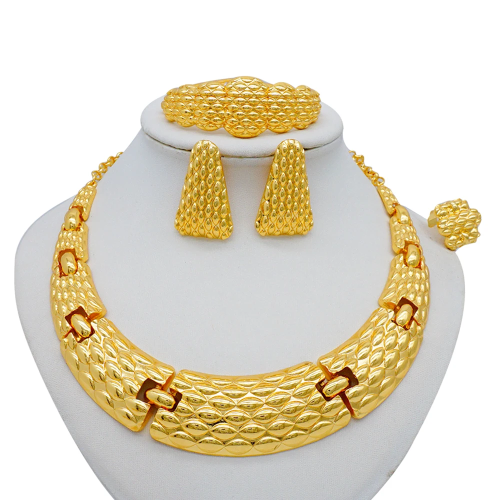 

Bridal Fashion Dubai Gold Jewelry Sets Nigerian For Woman Wedding African Big Beads Jewellery Set Party Gift Accessories