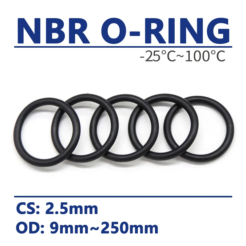 

CS 2.5mm O-Ring NBR O Ring Sealing Gasket OD 9mm-250mm Black Nitrile Rubber Spacer Oil Resistance Washer Round Shape High Temp