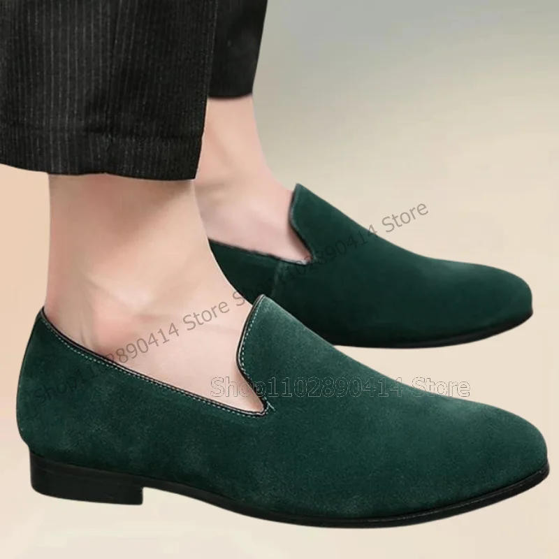 

Green Sewing Design Flock Penny Loafers Fashion Slip On Men Shoes Luxurious Handmade Party Feast Banquet Office Men Casual Shoes