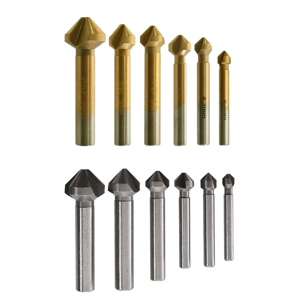 6Pcs 90 Degree 3 Flute HSS Countersink Drill Bit Set Titanium Coated Chamfer Cutter Wood Metal Hole Drilling Tools 6.3-20.5mm
6Pcs 90 Degree 3 Flute HSS Countersink Drill Bit Set Titanium Coated Chamfer Cutter Wood Metal Hole Drilling Tools 6.3-20.5mm