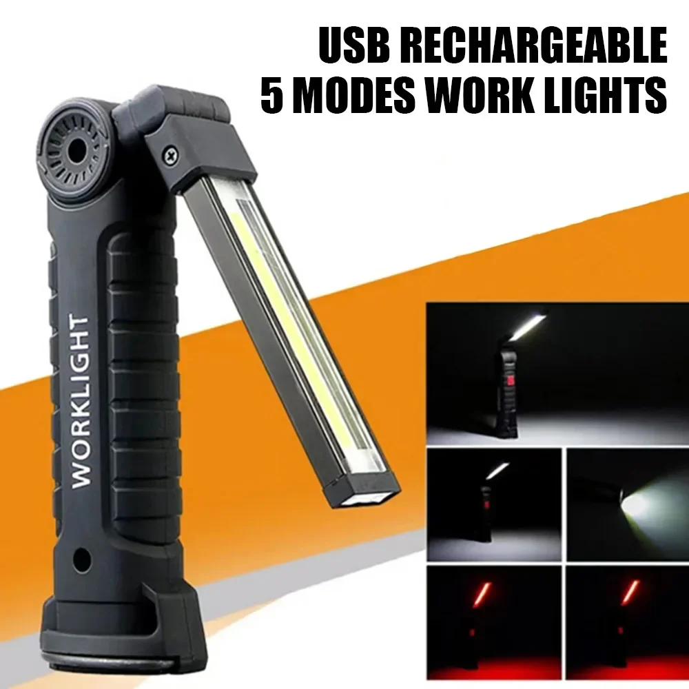 

Foldable COB LED Magnetic Flashlight USB Rechargeable Working Light with Built-in Battery Emergency Lantern for Camping Fishing