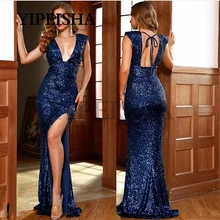 Glittery Deep V-Neck Mermaid Sequined Evening Dresses Backless Front High Split Prom Gown robes de soirée vestidos de fiesta
Glittery Deep V-Neck Mermaid Sequined Evening Dresses Backless Front High Split Prom Gown robes de soirée vestidos de fiesta