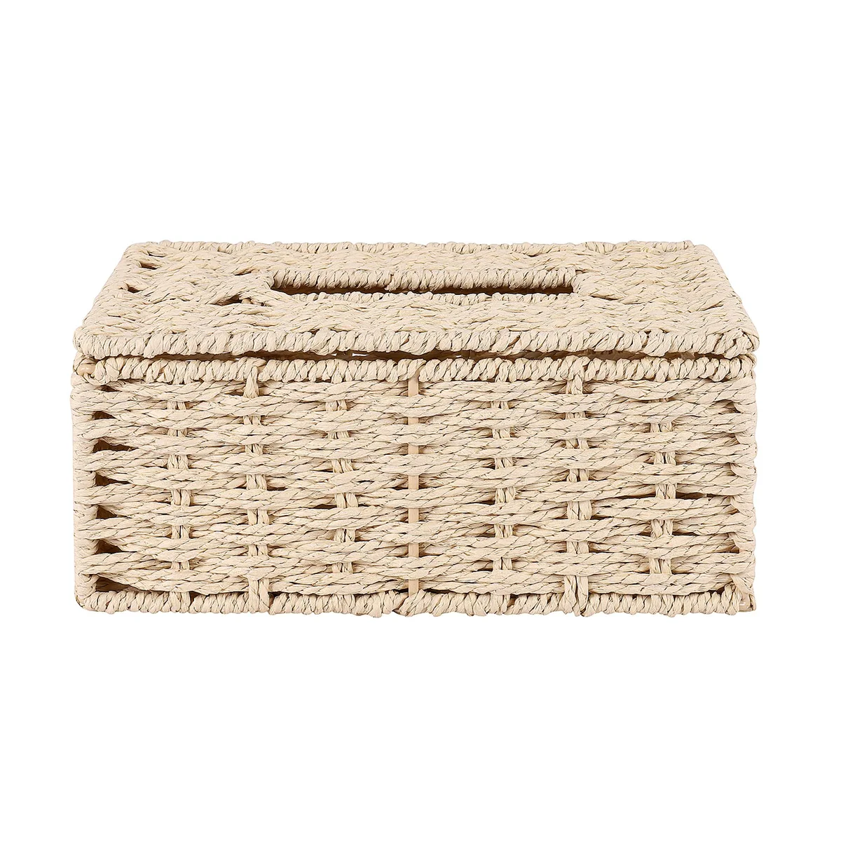 

Rattan Tissue Box, Vintage Napkin Holder, Case Clutter Storage Container Cover, Living Room Desk Decoration (Beige)