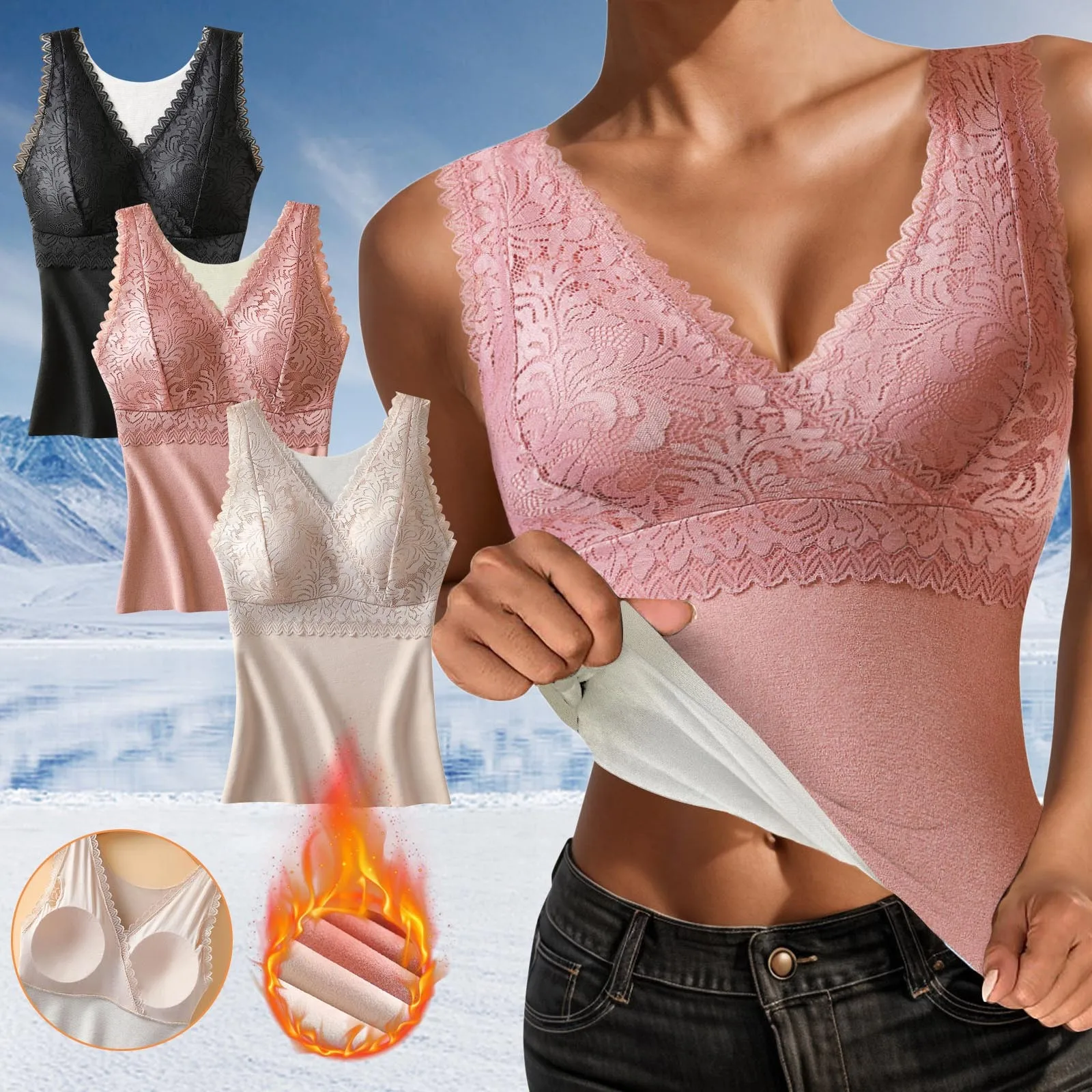 

Thermal Underwear Vest Thermo Lingerie Woman Winter Clothing Warm Top Inner Wear Thermo Shirt Undershirt Lace Intimate