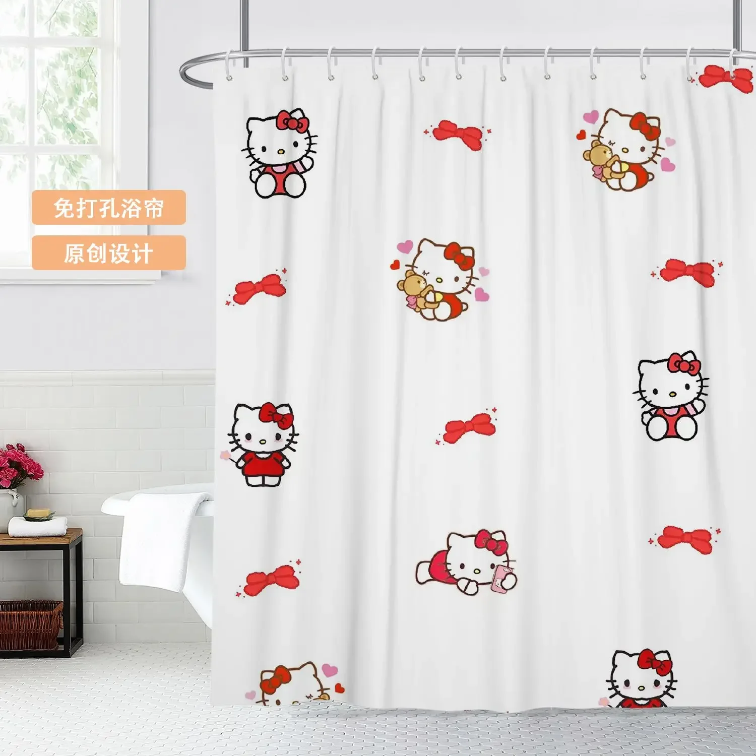 

Cartoon Hellokitty Shower Curtains Kawaii Sanrios Cinnamonroll Waterproof Polyester Bathroom Curtain with Hooks Gift