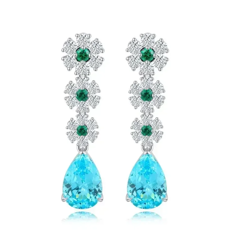 

RUIF 2023 Hot Sale 9.41ct Pear Shape Lab Grown Paraiba Sapphire Earrings S925 Silver Engagement Women Christmas