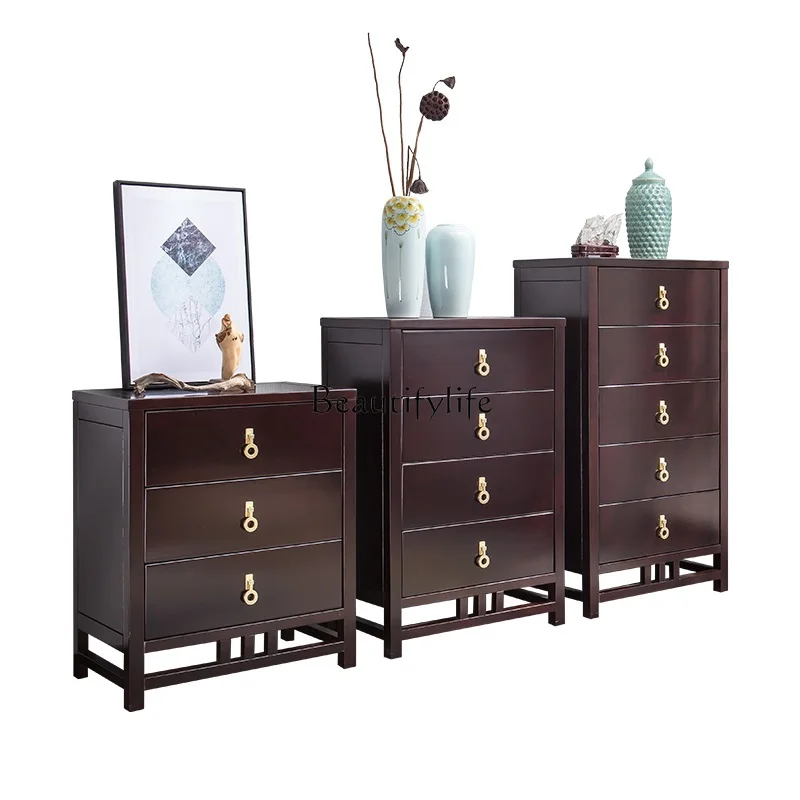 

Solid Wood Storage Light Luxury New Chinese Bedroom Three-Bucket Cabinet Modern Chinese Drawer Chest of Drawers