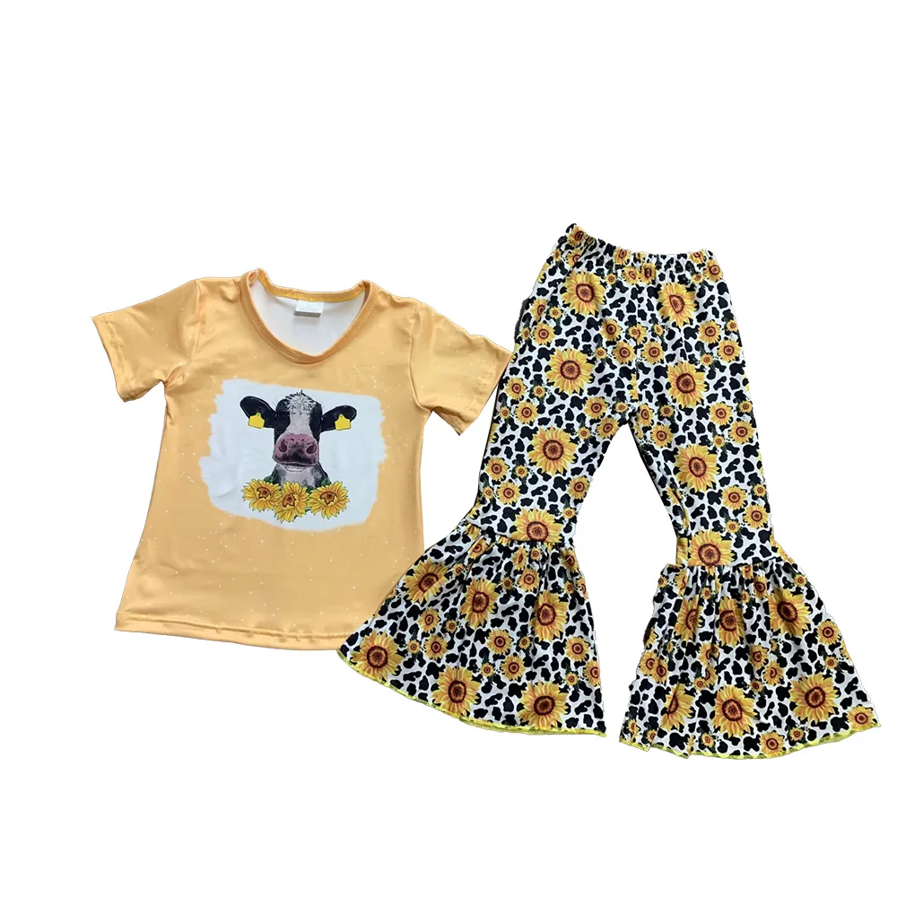 Kids Girls Summer sunflower Outfits Letter Print Round Neck Short Sleeve T-Shirts Tops + Cow Spots Print Flare Pants 2Pcs Set
Kids Girls Summer sunflower Outfits Letter Print Round Neck Short Sleeve T-Shirts Tops + Cow Spots Print Flare Pants 2Pcs Set