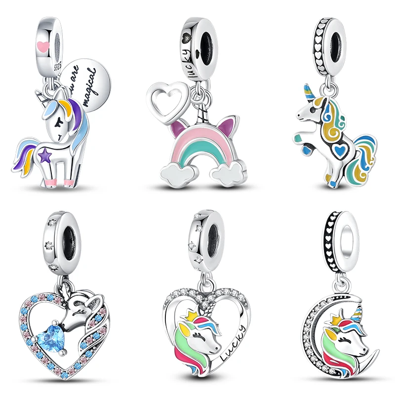 

Real 925 Sterling Silver Rainbow Allochroic Lucky Unicorn Charms Beads Fit Pandora 925 Original Bracelets DIY Fine Jewelry Gifts