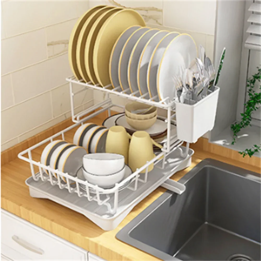 

Полка для посуды с поворотным сливным носиком, кухонный 1 2-уровневый экономичный компактный металлический счетчик, держатель для сушки, с сушилкой, посуда, 360 °